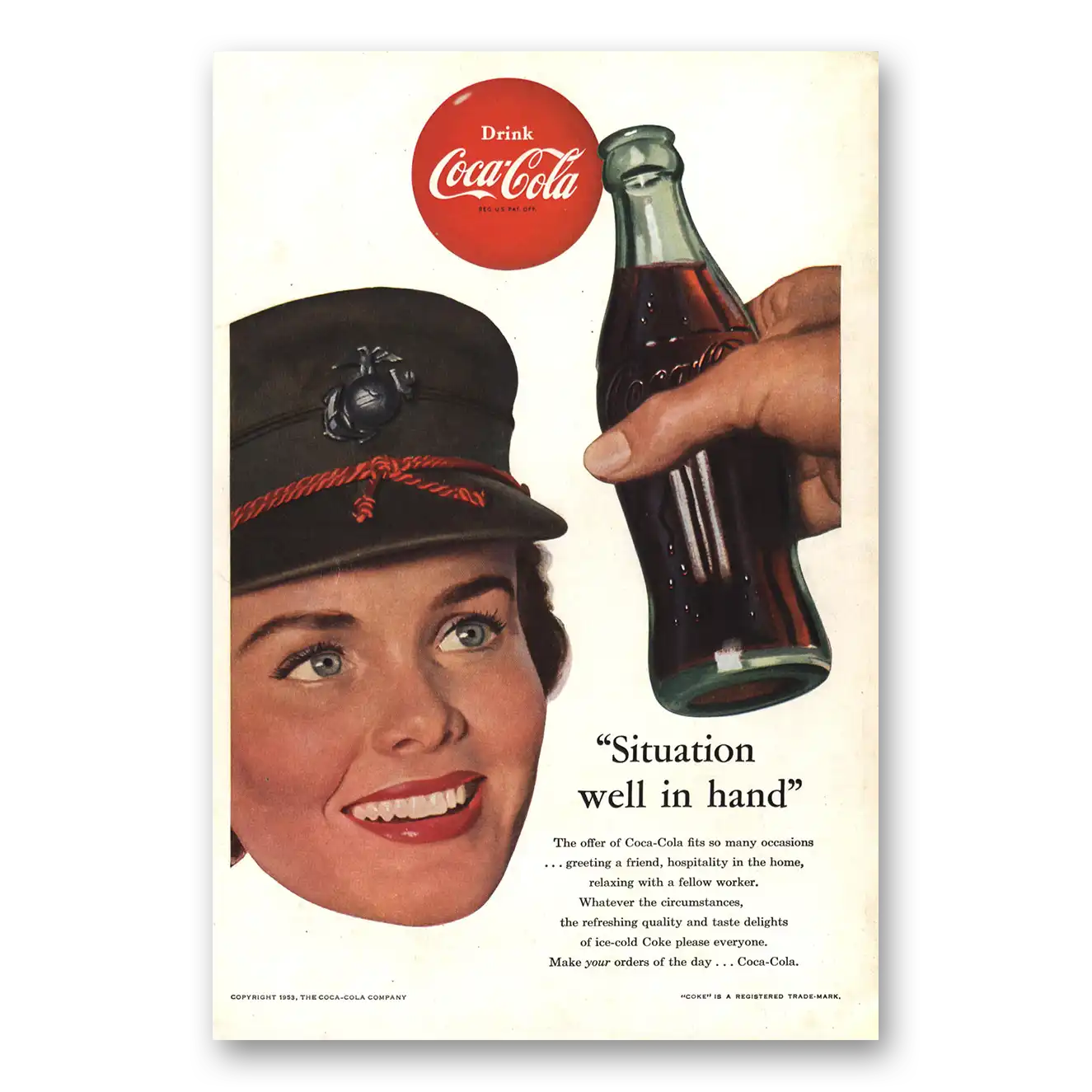 1953 Coca Cola Situation Well In Hand Vintage Magazine Print Ad