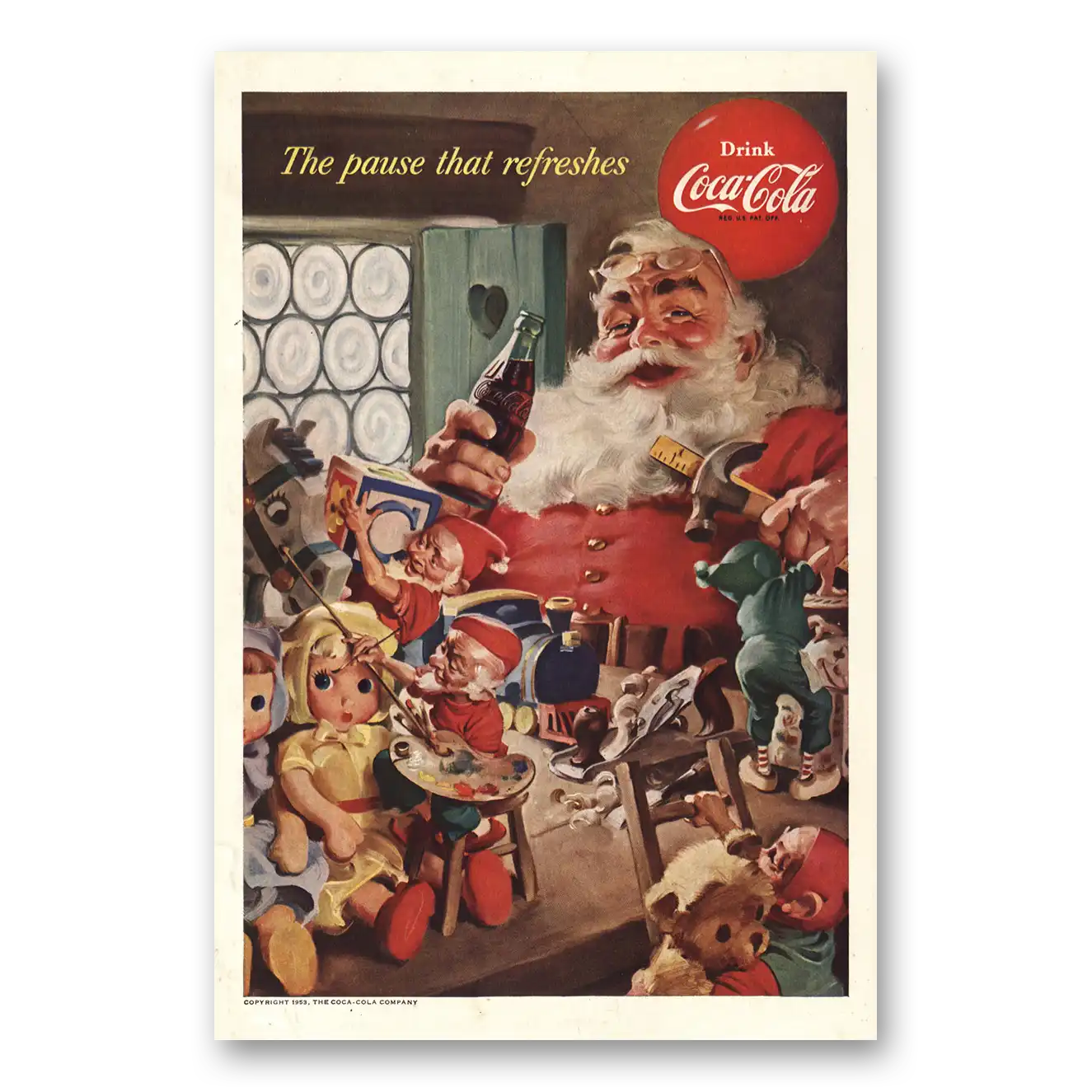 1953 Coca Cola Pause That Refreshes Santa Claus Christmas Vintage Magazine Print Ad