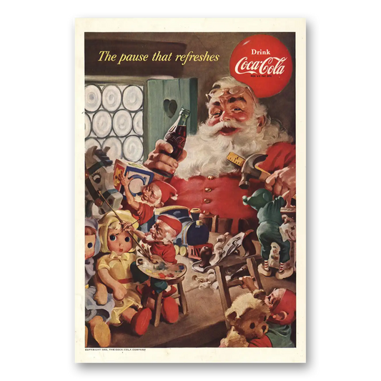 1953 Coca Cola Pause That Refreshes Santa Claus Christmas Vintage Magazine Print Ad