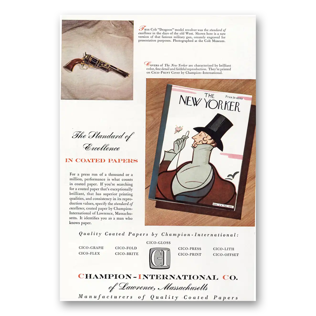 1953 Champion Coated Papers New Yorker Vintage Magazine Print Ad