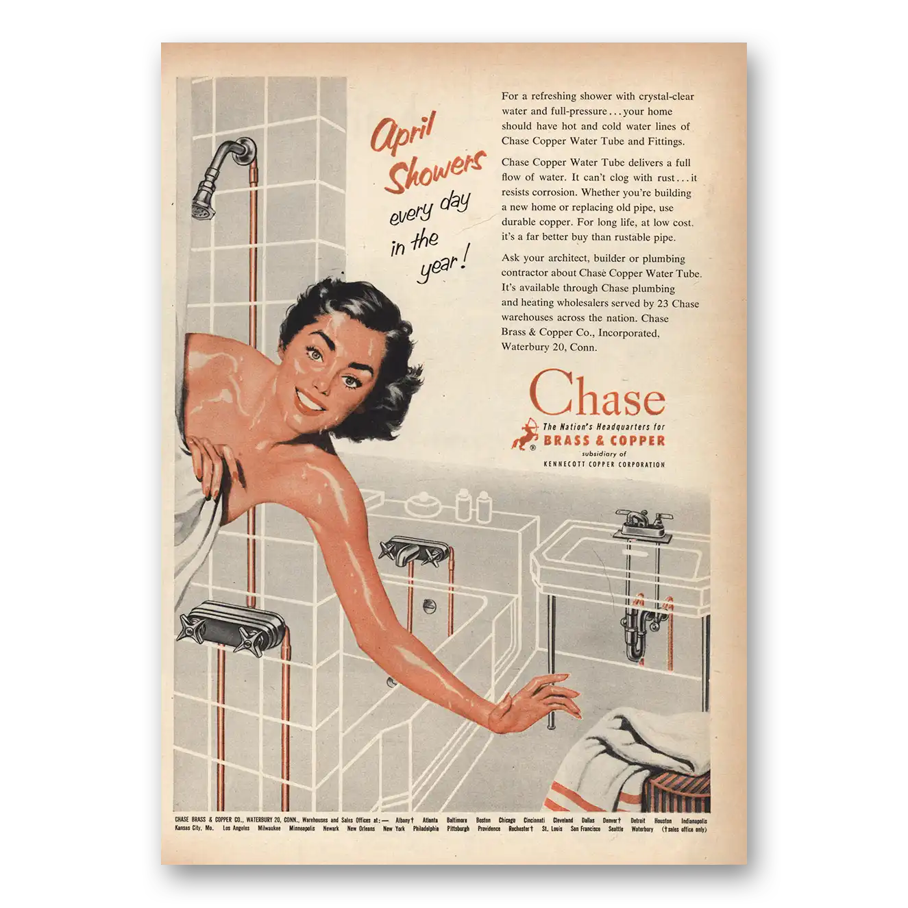 1953 Chase Brass & Copper April Showers Every Day In the Year Vintage Magazine Print Ad