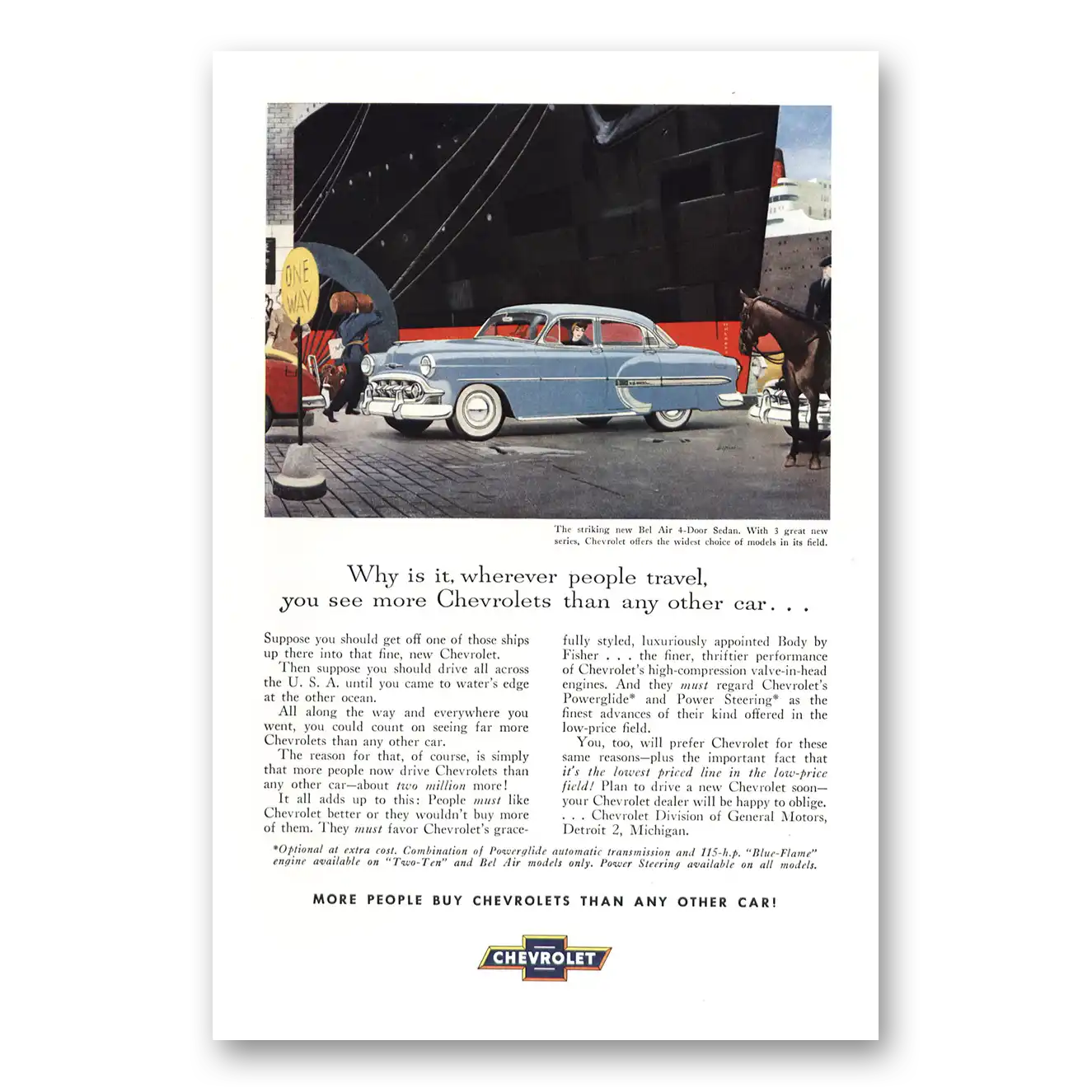 1953 Chevrolet Bel Air Ship Wherever People Travel Vintage Magazine Print Ad