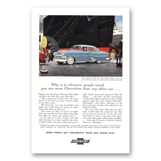 1953 Chevrolet Bel Air Ship Wherever People Travel Vintage Magazine Print Ad