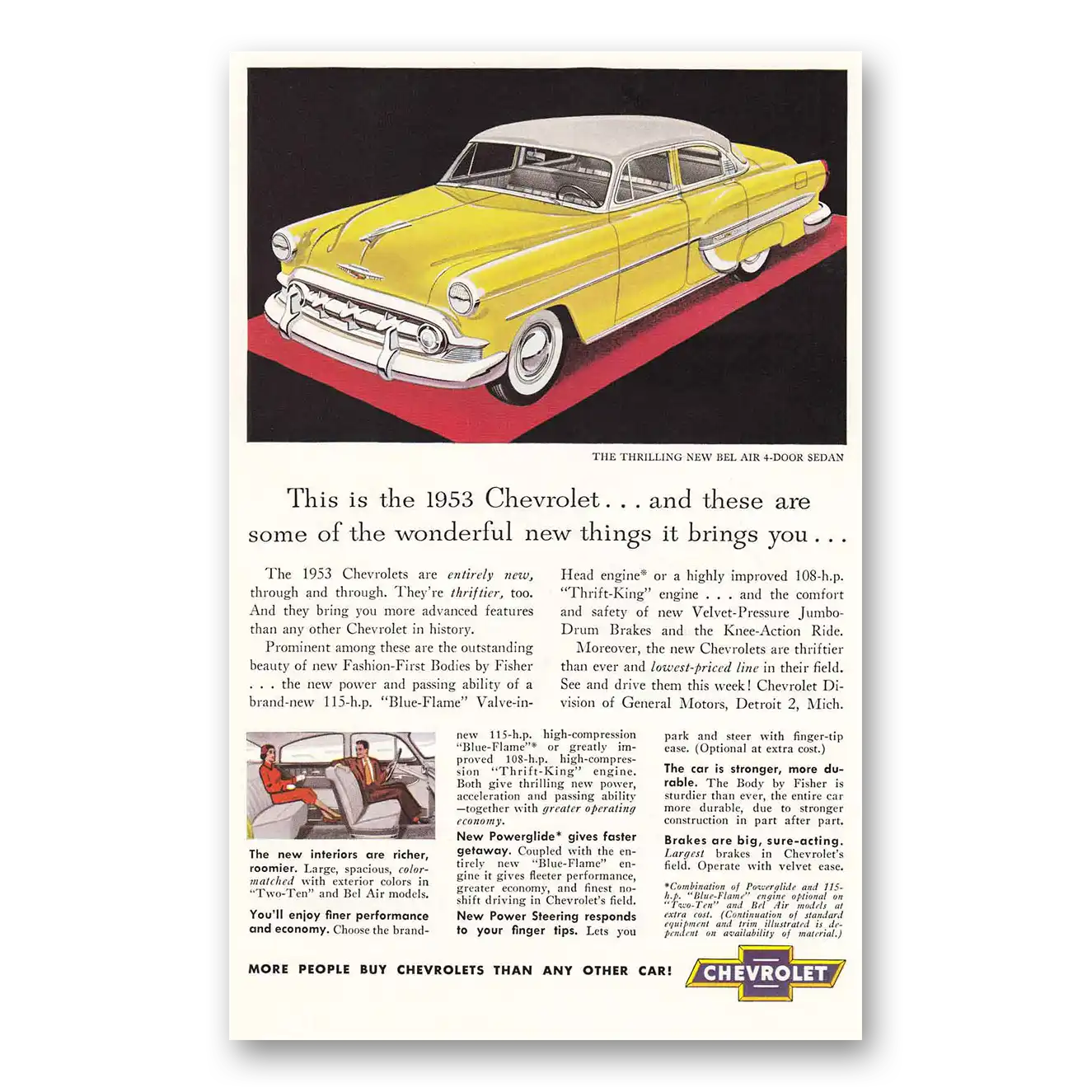 1953 Chevrolet Bel Air Wonderful New Things Vintage Magazine Print Ad