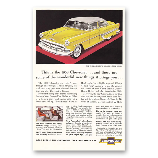 1953 Chevrolet Bel Air Wonderful New Things Vintage Magazine Print Ad