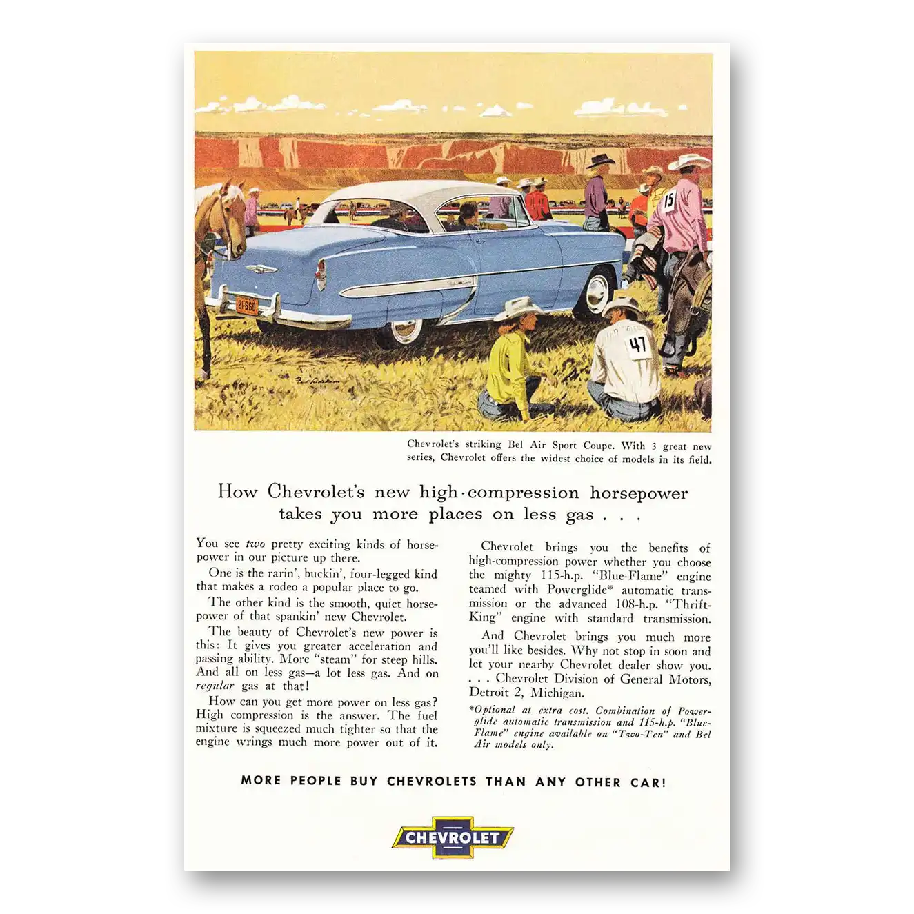 1953 Chevrolet Bel Air High Compression Horsepower Rodeo Vintage Magazine Print Ad