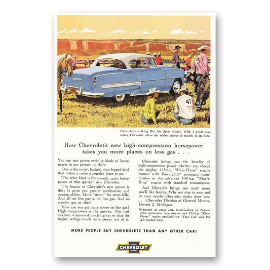 1953 Chevrolet Bel Air High Compression Horsepower Rodeo Vintage Magazine Print Ad