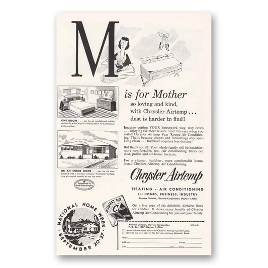 1953 Airtemp Air Conditioning M is for Mother Vintage Magazine Print Ad