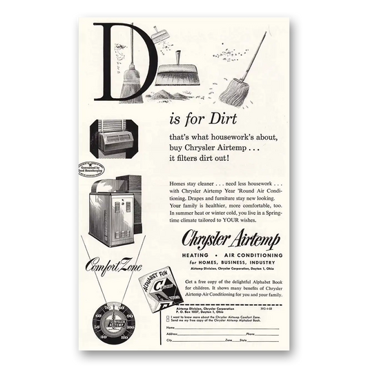 1953 Airtemp Air Conditioning D is for Dirt Vintage Magazine Print Ad