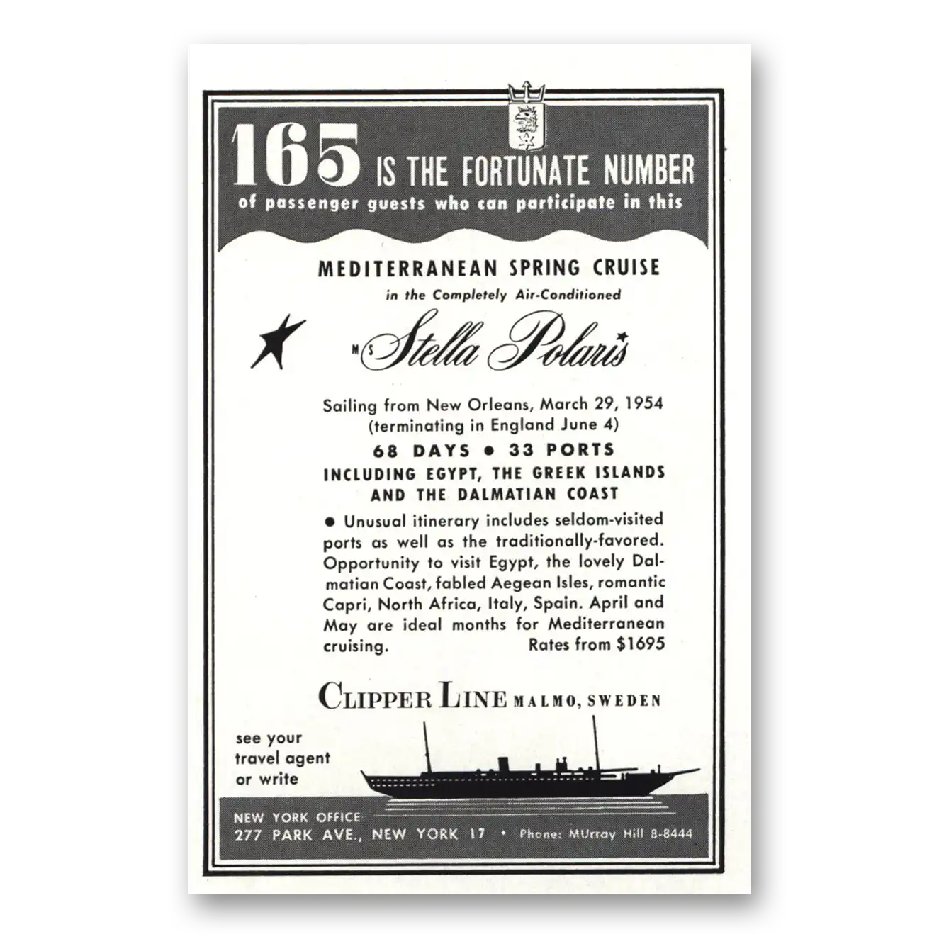 1953 Clipper Line 64 Fortunate Number Vintage Magazine Print Ad