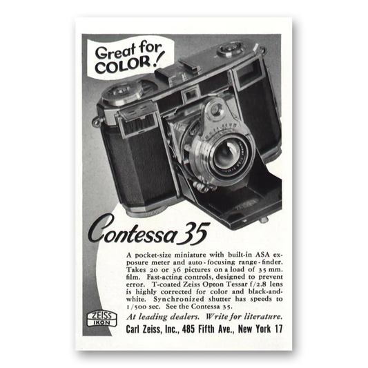 1953 Zeiss Contessa Camera Great for Color Vintage Magazine Print Ad