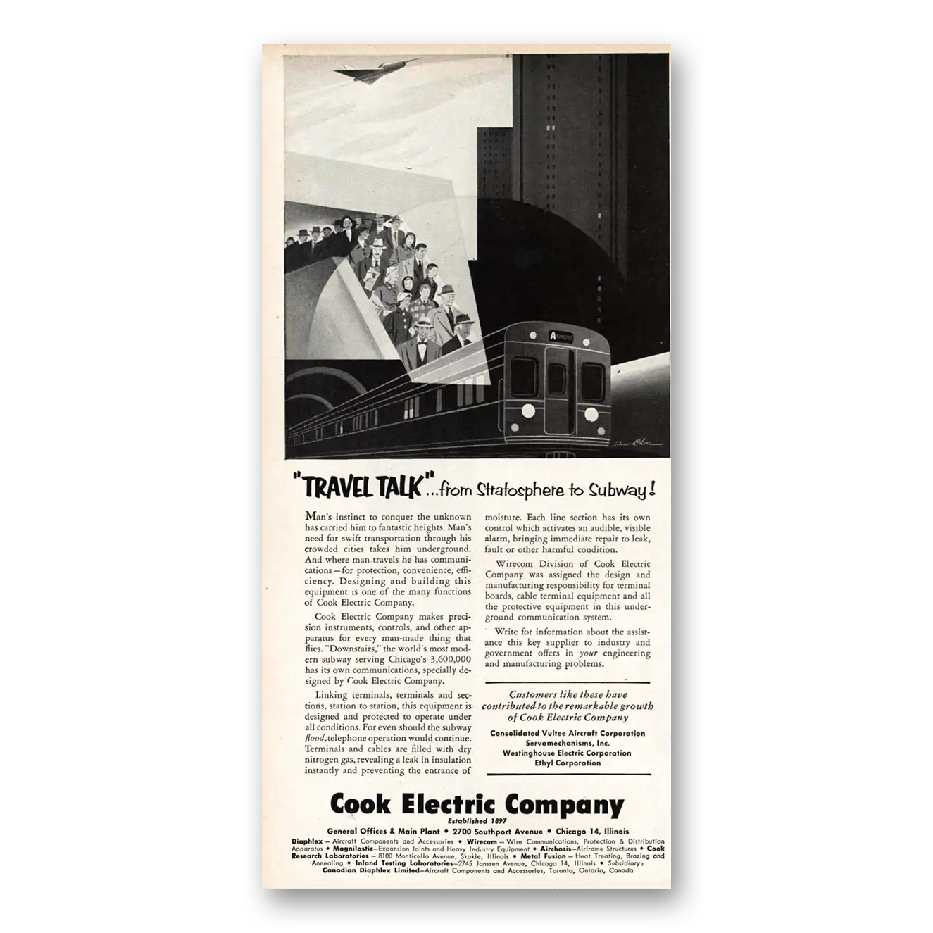 1953 Cook Electric Travel Talk Stratosphere to Subway Vintage Magazine Print Ad