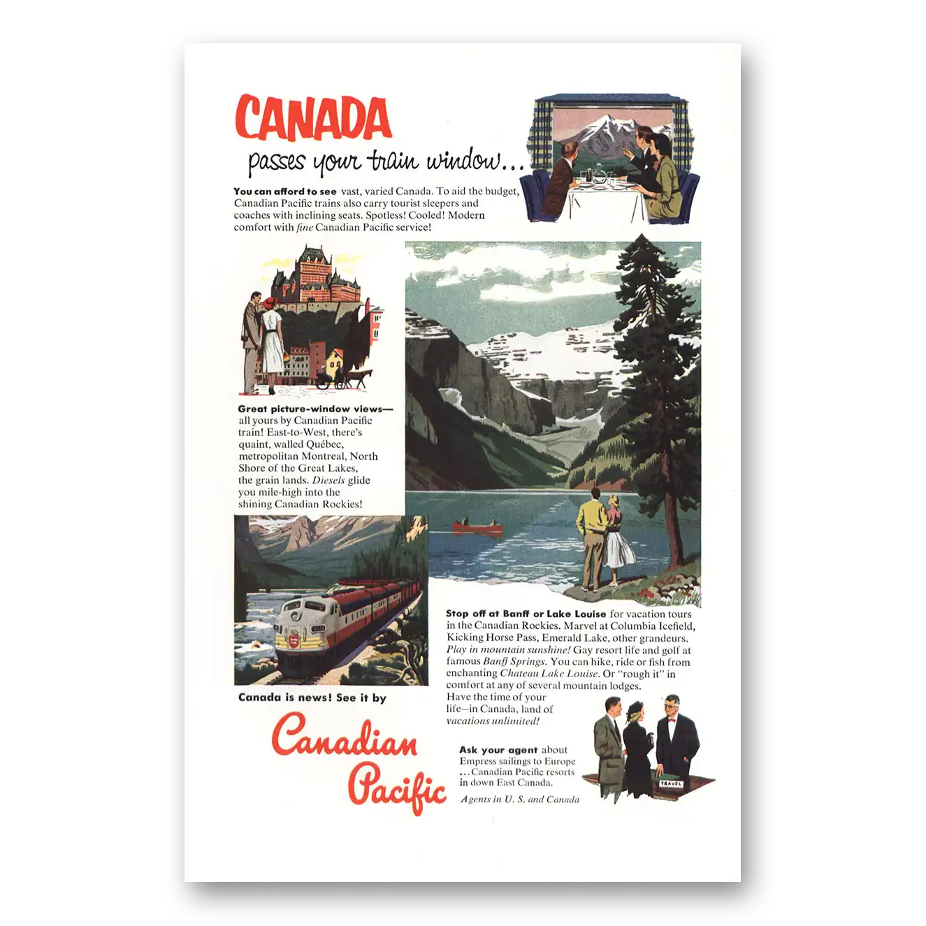 1953 Canadian Pacific Passes your Train Window Vintage Magazine Print Ad