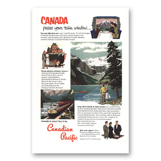 1953 Canadian Pacific Passes your Train Window Vintage Magazine Print Ad