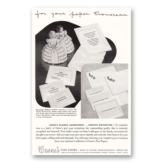 1953 Cranes Fine Papers Paper Trousseau Vintage Magazine Print Ad