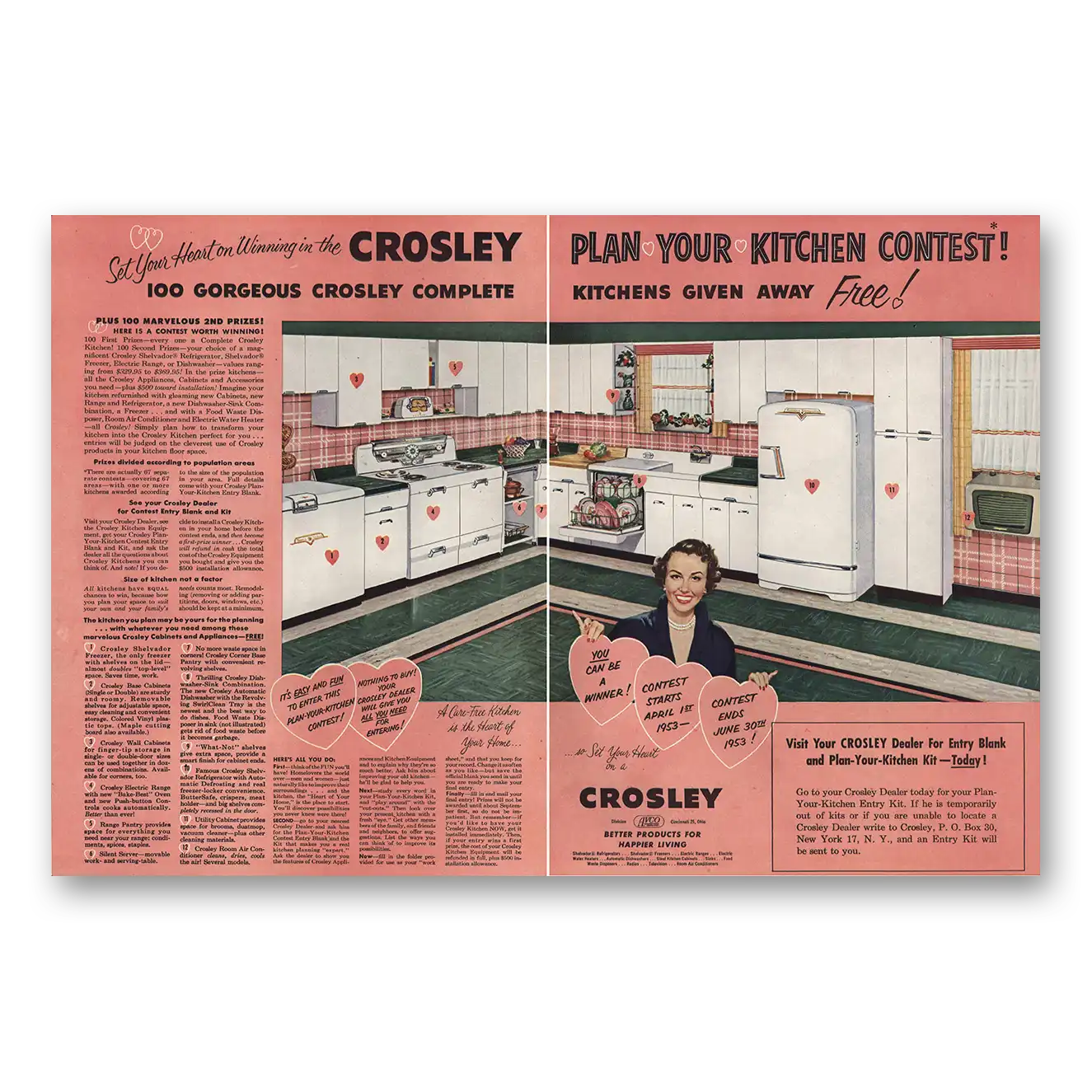 1953 Crosley Plan Your Kitchen Contest Vintage Magazine Print Ad