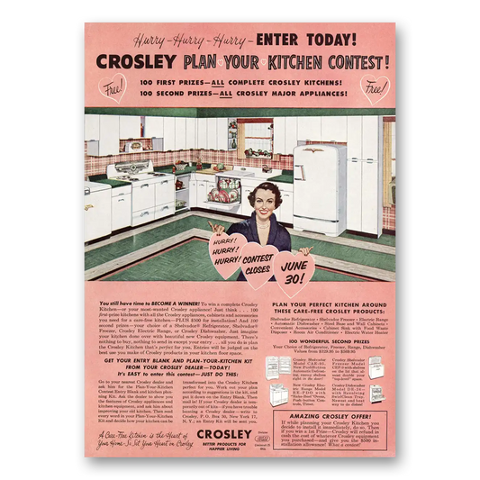 1953 Crosley Plan Your Kitchen Contest June 30 Vintage Magazine Print Ad