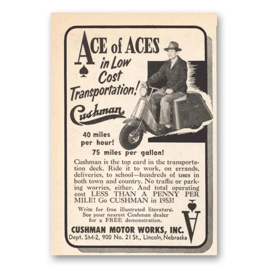 1953 Cushman Motors Ace of Aces Vintage Magazine Print Ad