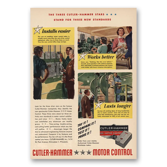 1953 Cutler Hammer Motor Control Vintage Magazine Print Ad