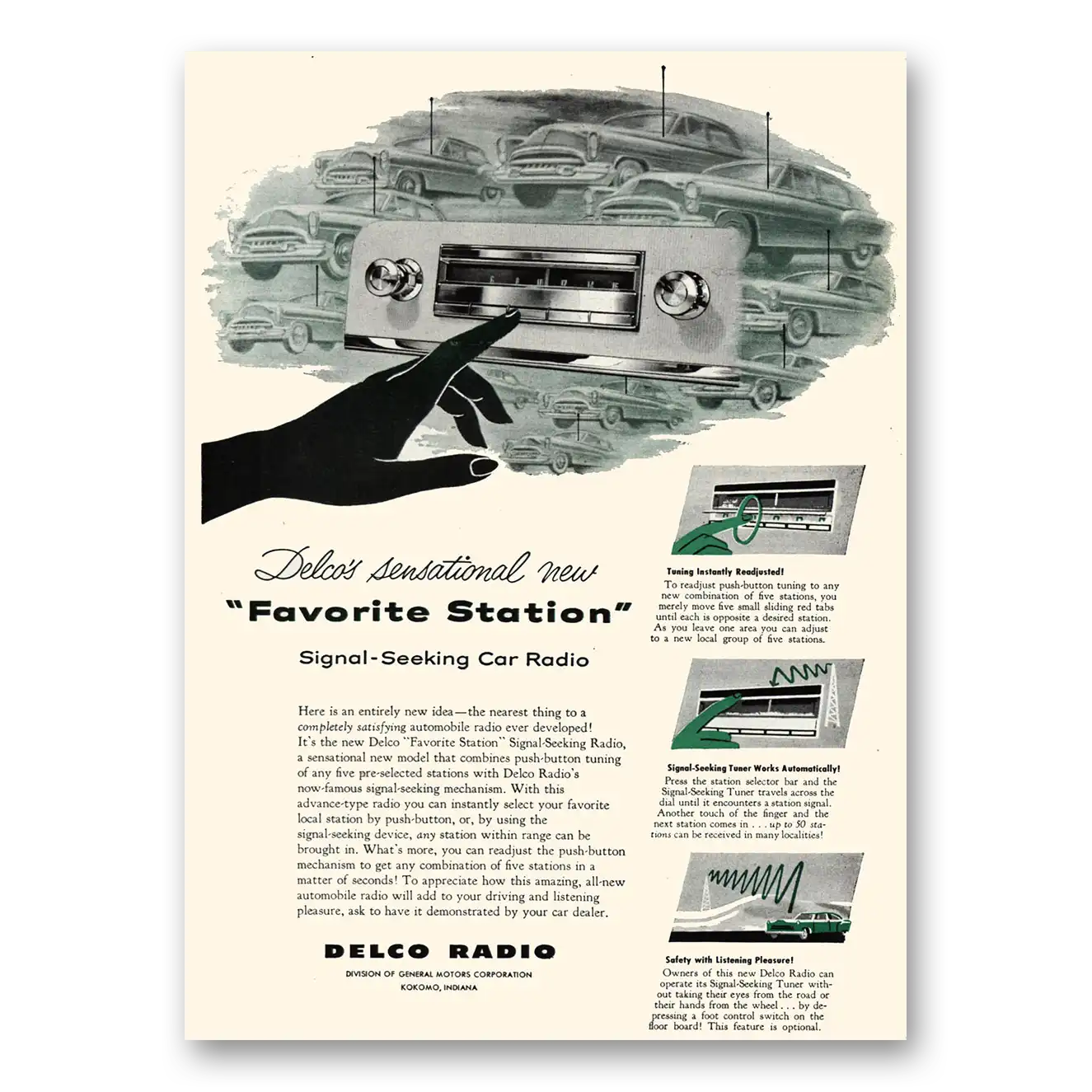 1953 Delco Auto Radio Favorite Station Signal Seeking Car Radio Vintage Magazine Print Ad