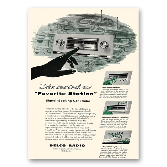 1953 Delco Auto Radio Favorite Station Signal Seeking Car Radio Vintage Magazine Print Ad