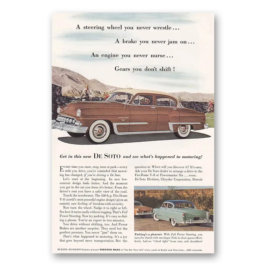 1953 DeSoto Steering Wheel You Never Wrestle Vintage Magazine Print Ad