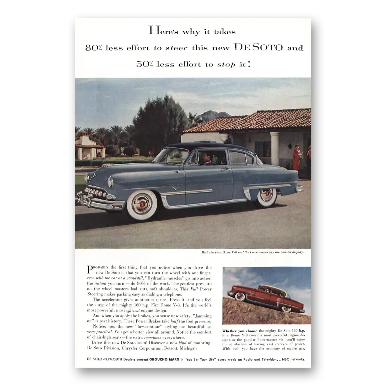 1953 DeSoto Fire Dome V 8 Powermaster Six Vintage Magazine Print Ad