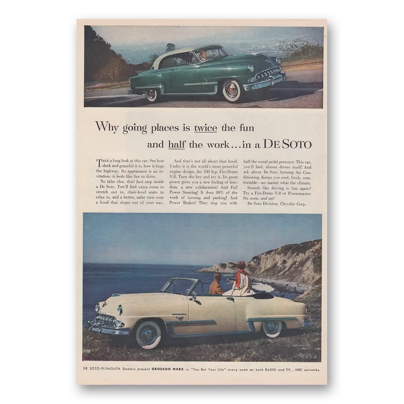 1953 DeSoto Going Places Is Twice the Fun Vintage Magazine Print Ad