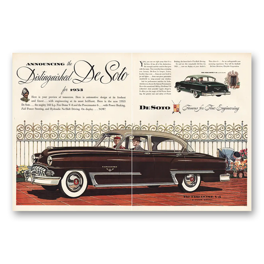 1953 DeSoto Distinguished Fine Engineering Vintage Magazine Print Ad