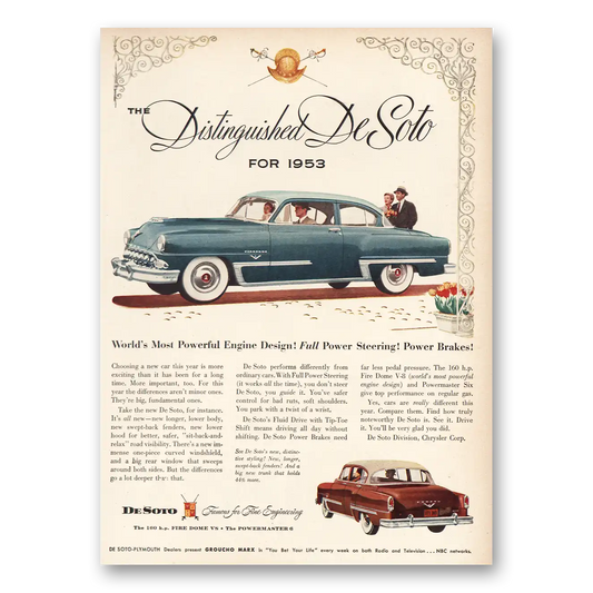 1953 DeSoto Distinguished Powerful Engine Vintage Magazine Print Ad
