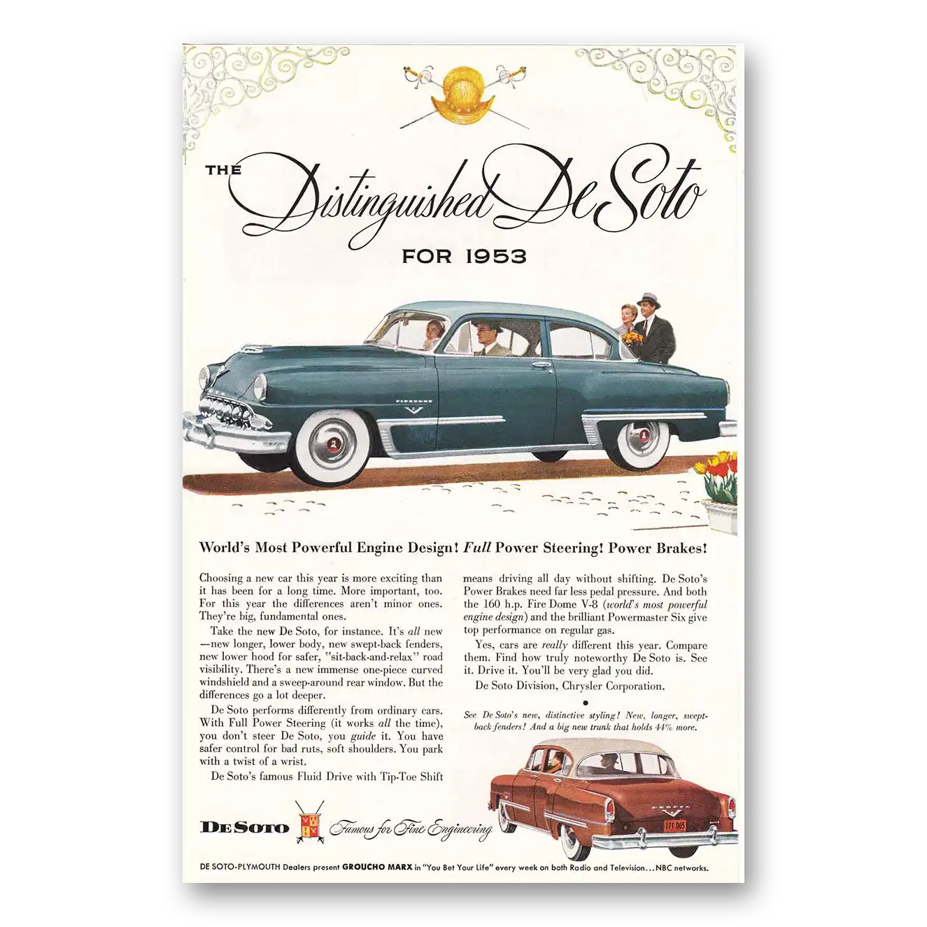 1953 DeSoto Most Powerful Engine Design Vintage Magazine Print Ad