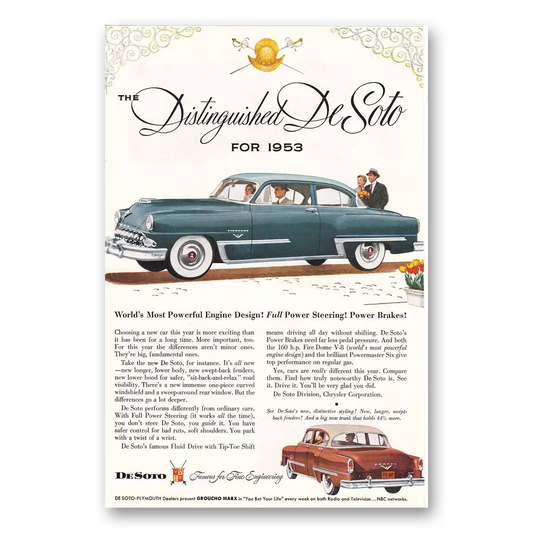 1953 DeSoto Most Powerful Engine Design Vintage Magazine Print Ad