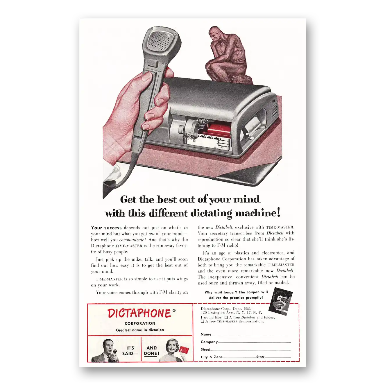 1953 Dictaphone Get the Best Vintage Magazine Print Ad