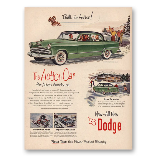 1953 Dodge Coronet Action Car for Active Americans Vintage Magazine Print Ad