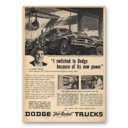 1953 Dodge Trucks Switched to Dodge Because New Power Vintage Magazine Print Ad