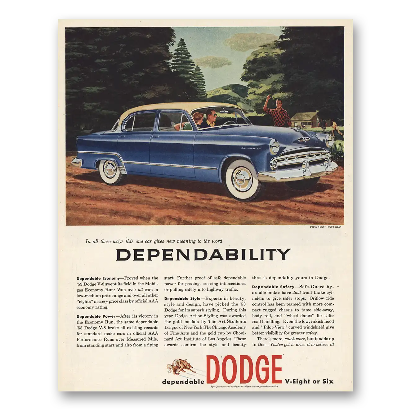 1953 Dodge One Car Gives New Meaning Dependability Vintage Magazine Print Ad