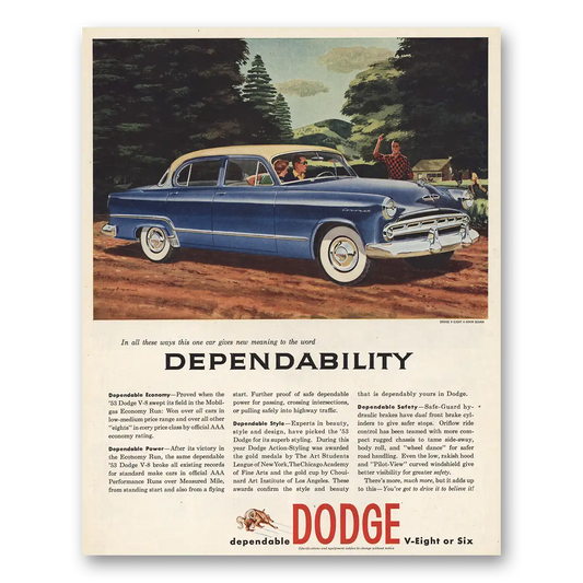 1953 Dodge One Car Gives New Meaning Dependability Vintage Magazine Print Ad