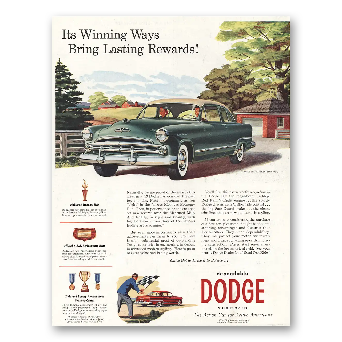 1953 Dodge Winning Ways Lasting Rewards Vintage Magazine Print Ad