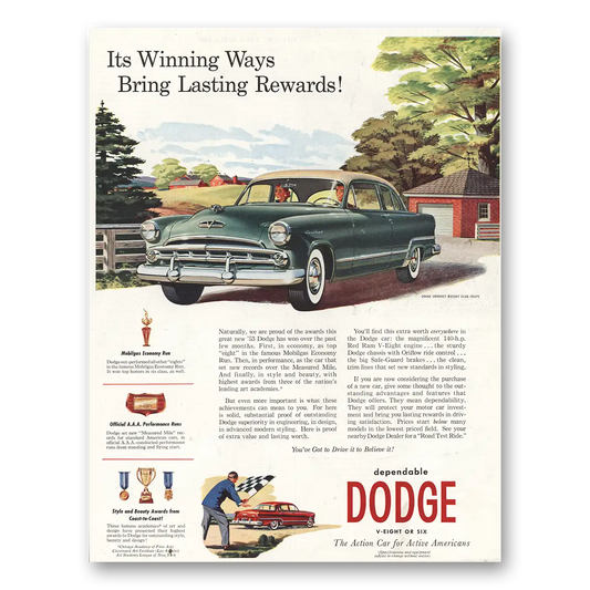 1953 Dodge Winning Ways Lasting Rewards Vintage Magazine Print Ad