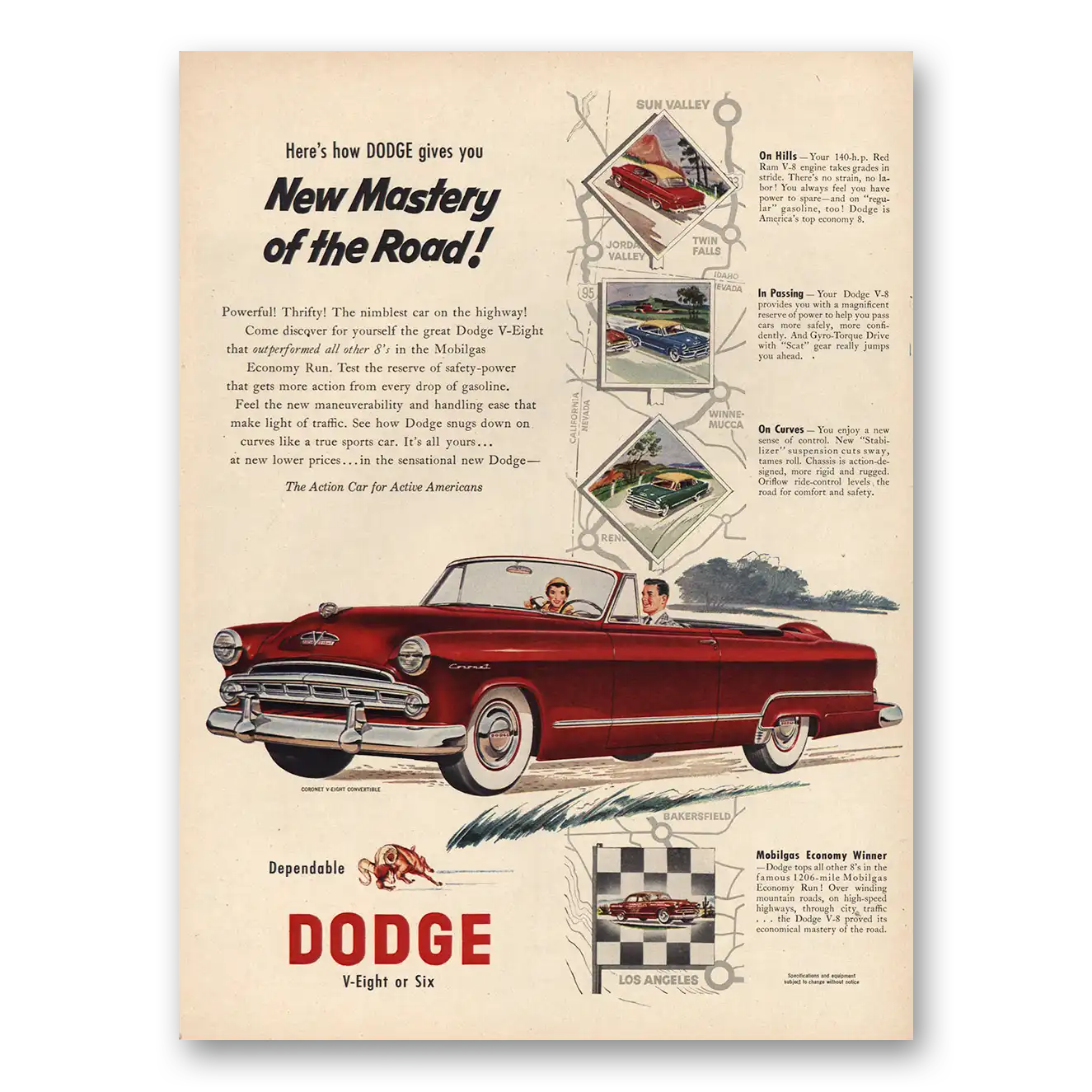 1953 Dodge Convertible New Mastery of the Road Vintage Magazine Print Ad