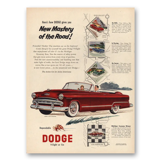 1953 Dodge Convertible New Mastery of the Road Vintage Magazine Print Ad