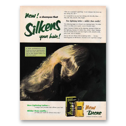 1953 Drene Shampoo Silkens Your Hair Lightning Lather Vintage Magazine Print Ad