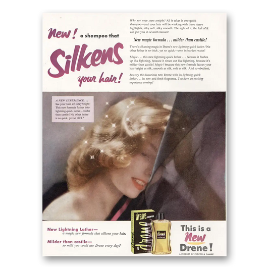 1953 Drene Shampoo Silkens Your Hair Magic Formula Vintage Magazine Print Ad