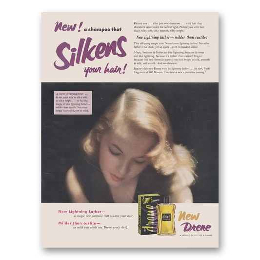 1953 Drene Shampoo Silkens Your Hair Vintage Magazine Print Ad