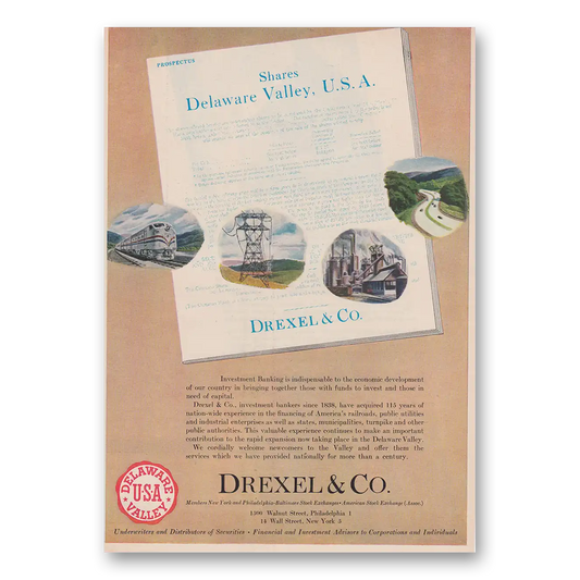 1953 Drexel & Co Delaware Valley Vintage Magazine Print Ad