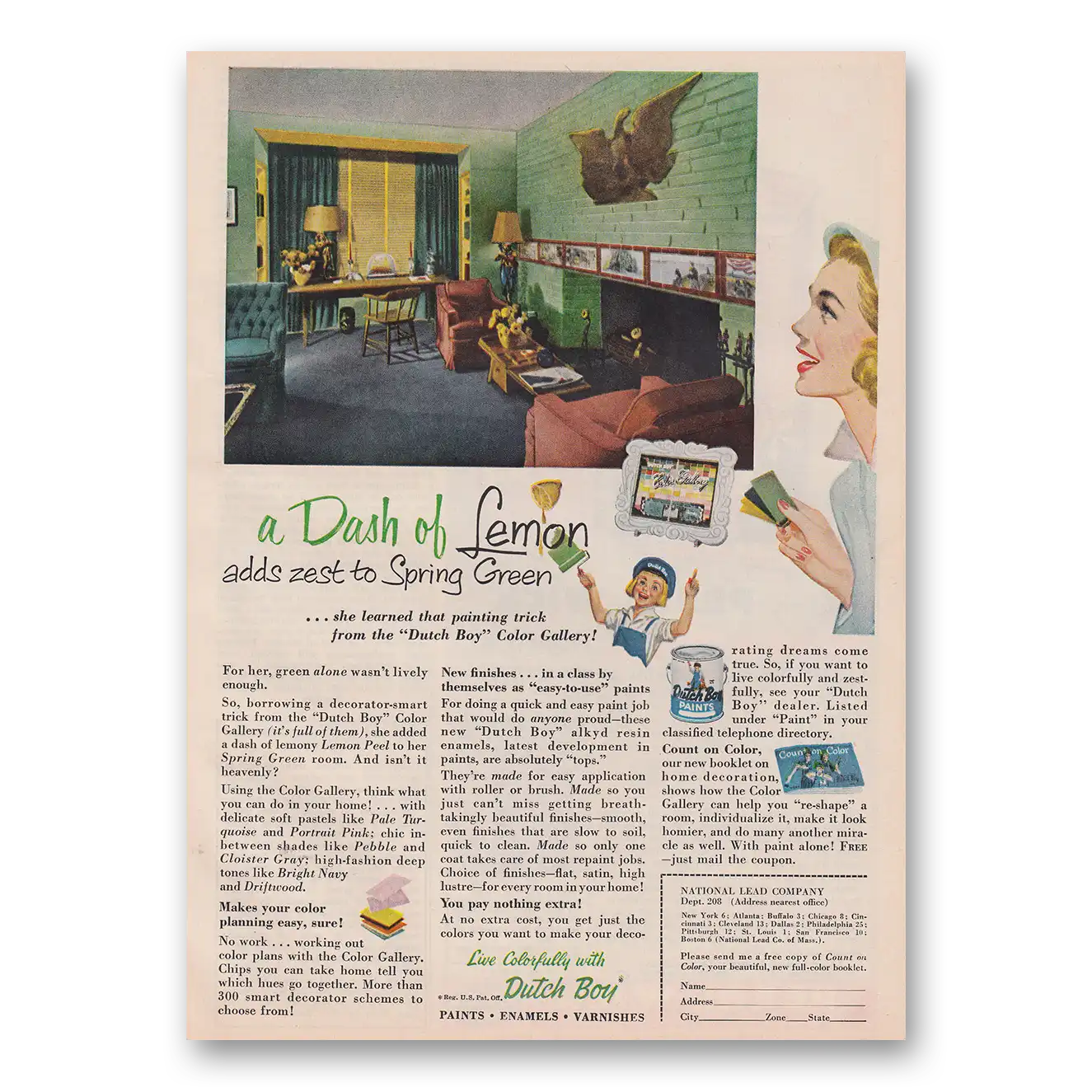 1953 Dutch Boy Paint Paint A Dash of Lemon Vintage Magazine Print Ad