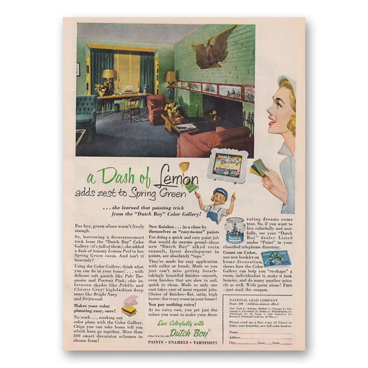 1953 Dutch Boy Paint Paint A Dash of Lemon Vintage Magazine Print Ad