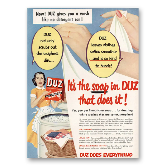 1953 Duz Detergent Gives You a Wash Like No Detergent Vintage Magazine Print Ad