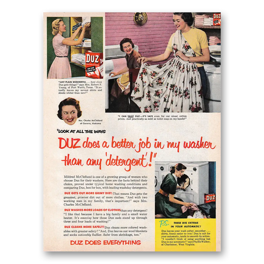 1953 Duz Detergent Does a Better Job In My Washer Vintage Magazine Print Ad