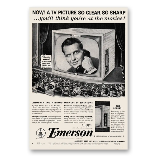 1953 Emerson Television Think You're At the Movies Vintage Magazine Print Ad